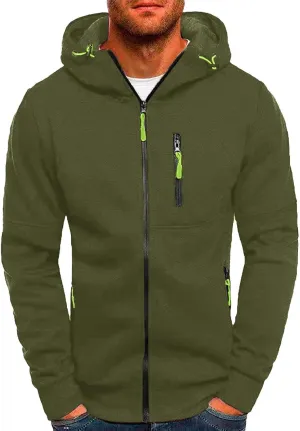 Men Hoodies Casual Hoodies for Men Full Zip Long Sleeve Sweatshirt Sports Hooded Work Jacket Tops with Zip Pockets