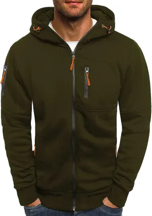 Men Hoodies Casual Hoodies for Men Full Zip Long Sleeve Sweatshirt Sports Hooded Work Jacket Tops with Zip Pockets