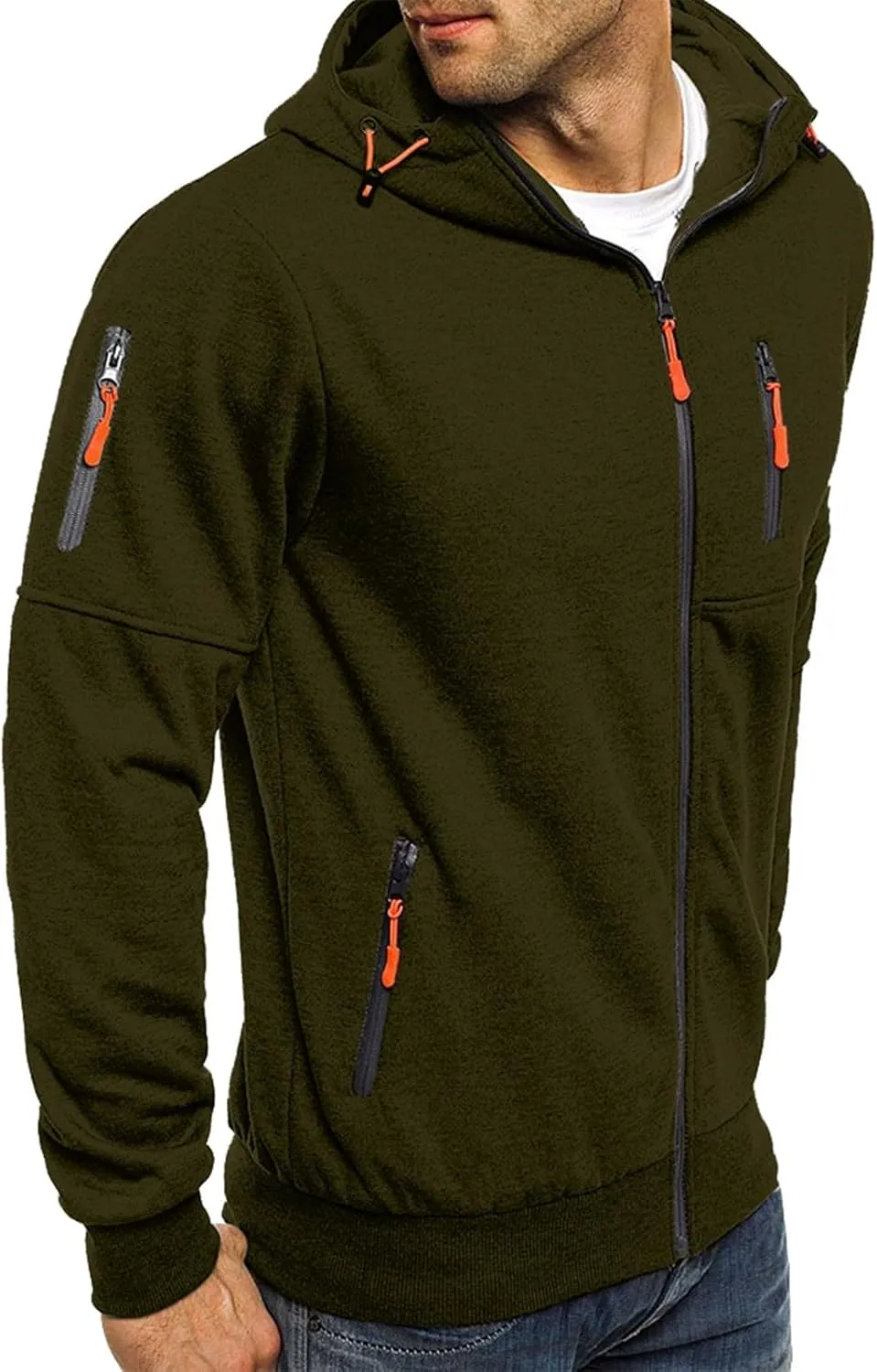 Men Hoodies Casual Hoodies for Men Full Zip Long Sleeve Sweatshirt Sports Hooded Work Jacket Tops with Zip Pockets