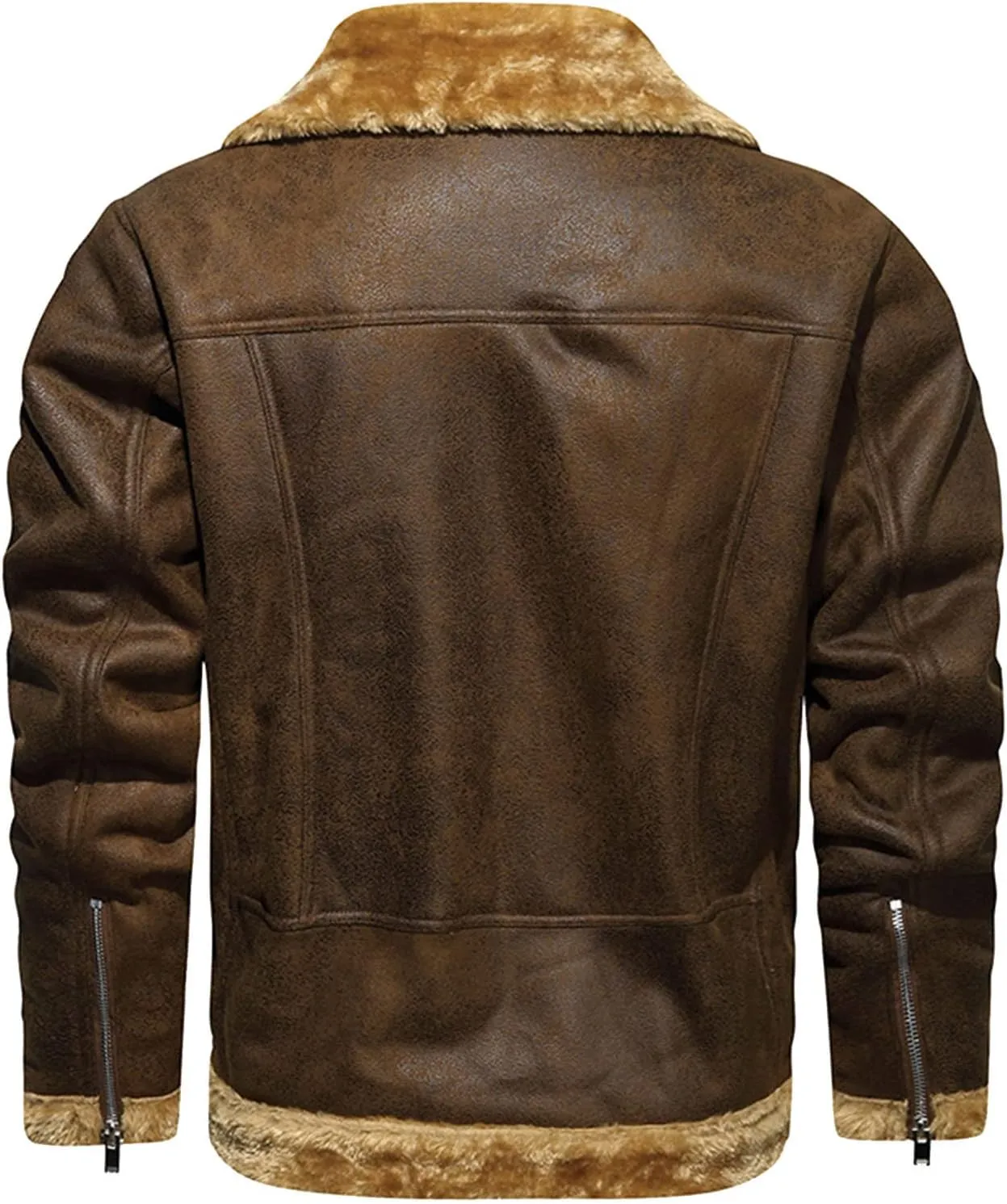 Men Lamb Wool Bomber Jacket Coat Faux Leather Sherpa Fleece Lined Jackets Heavyweight Suede Faux Fur Trench Coats