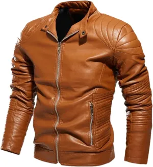 Men Winter Vintage Leather Jacket Casual Biker Windbreaker Fleece Motorcycle Pu Leather Coats