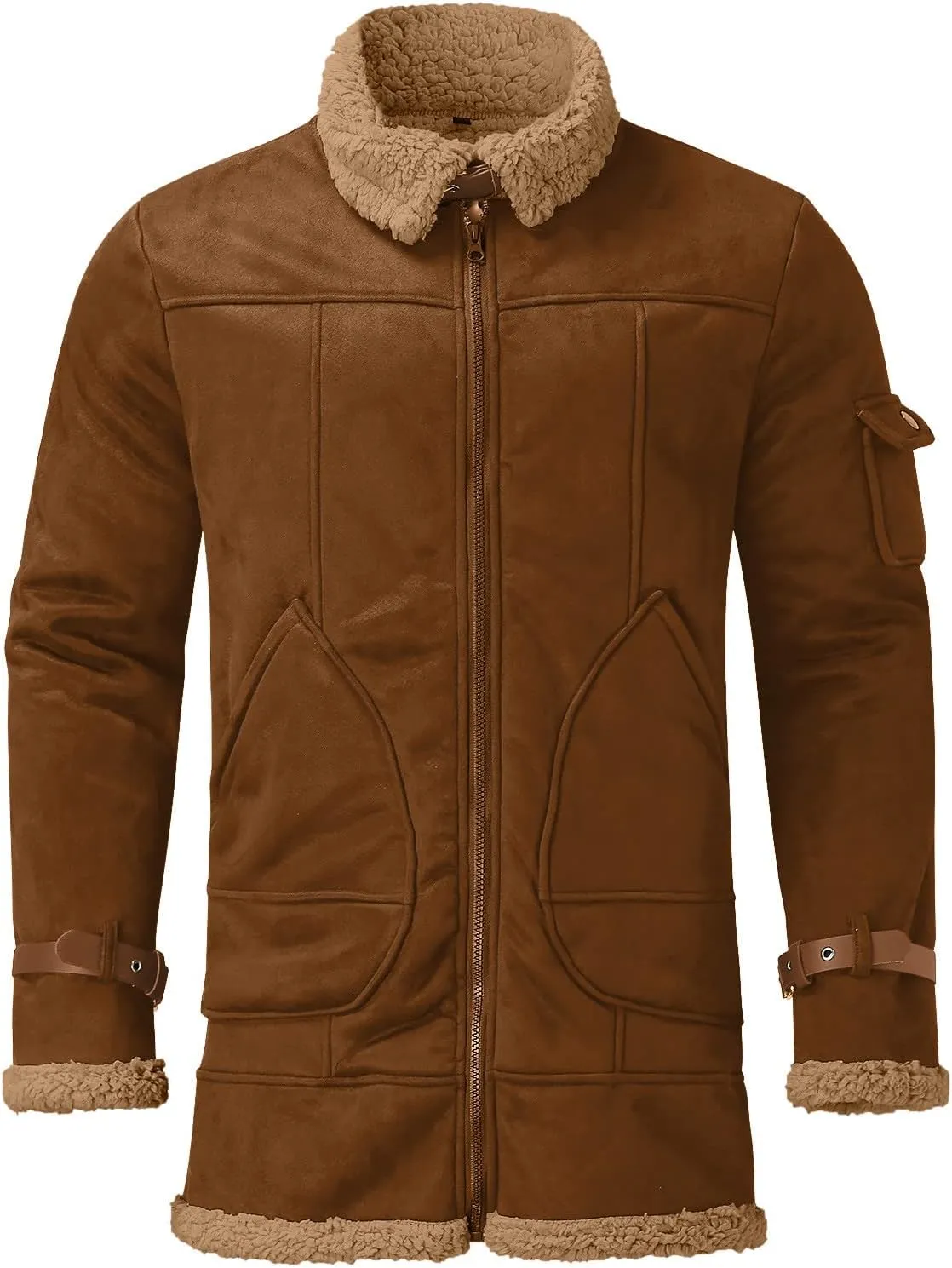 Mens 2024 Winter Trendy Faux Leather Jackets Heavyweight Suede Faux Fur Bomber Jackets Winter Coats Cozy Sherpa
