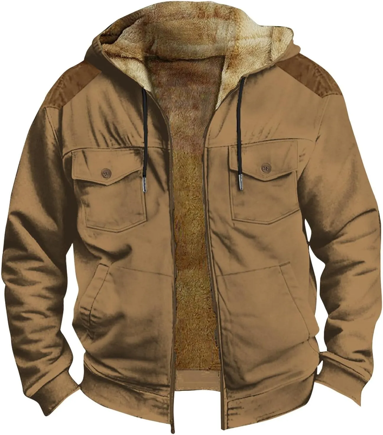 Men's Aztec Western Jackets Cowboy Winter Warm Sherpa Suede Fleece Coats Long Sleeve Retro Ethnic Vintage Casual Jacket