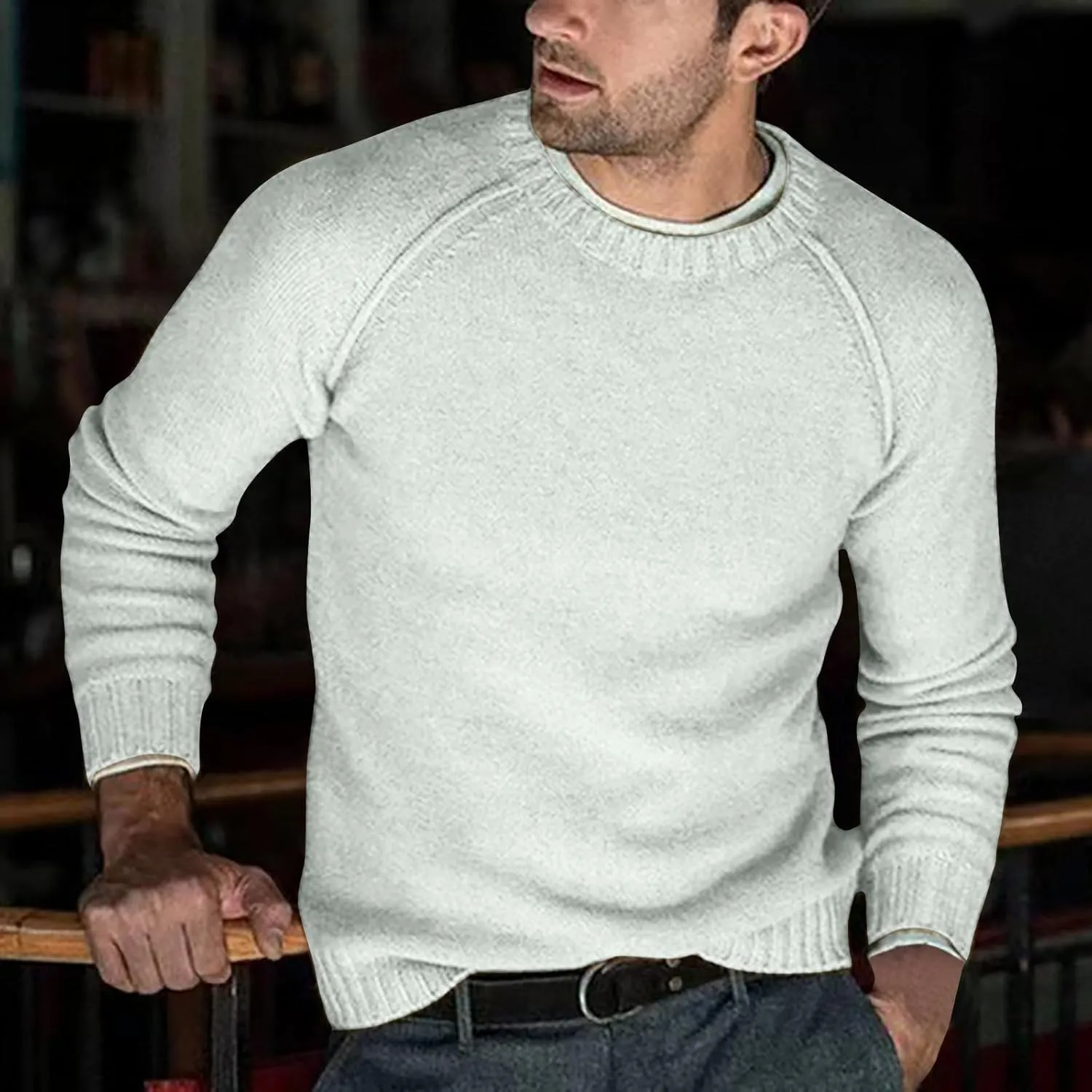 Men's Basic Lightweight Knitted Sweaters Cotton Soft Crewneck Fall Winter Sweatshirts Long Sleeve Slim Fit Pullovers