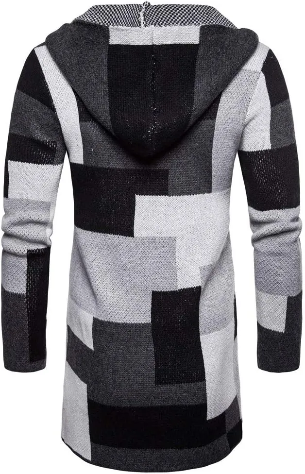 Men's Big And Tall Hoodies For Men Hooded Solid Knit Patchwork Coat Jacket Cardigan Long Sleeve Tops Blouse