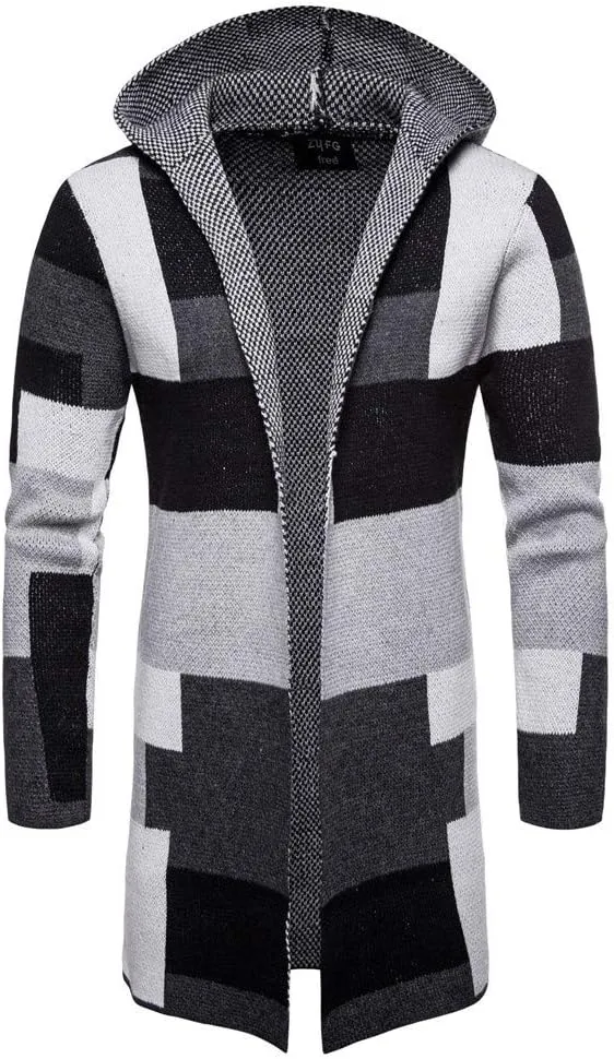 Men's Big And Tall Hoodies For Men Hooded Solid Knit Patchwork Coat Jacket Cardigan Long Sleeve Tops Blouse