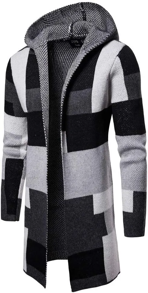 Men's Big And Tall Hoodies For Men Hooded Solid Knit Patchwork Coat Jacket Cardigan Long Sleeve Tops Blouse