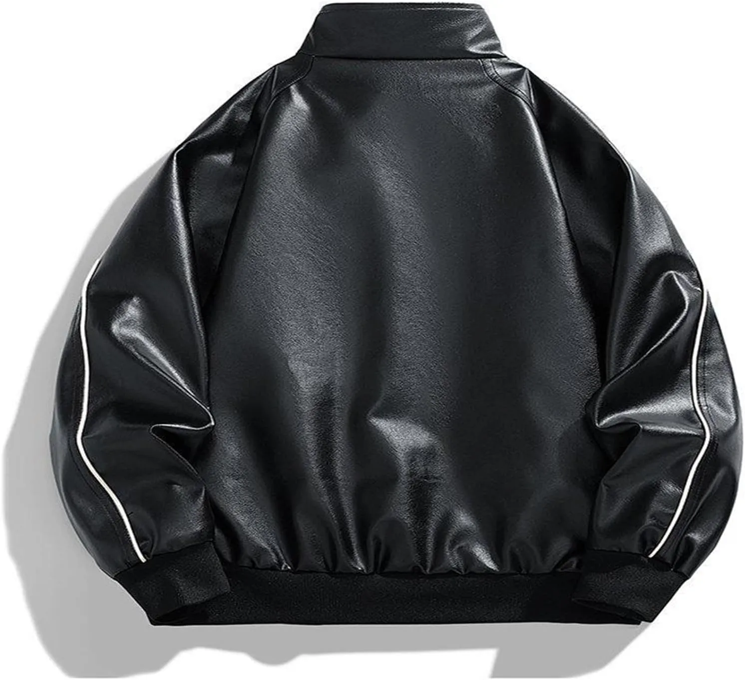 Mens Black Faux Leather Jacket Teens Trendy Going Out Coat Casual Baggy Zipper Outerwear Motorcycle Biker Jacket