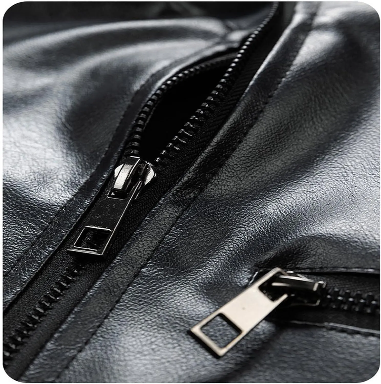 Mens Black Faux Leather Jacket Teens Trendy Going Out Coat Casual Baggy Zipper Outerwear Motorcycle Biker Jacket