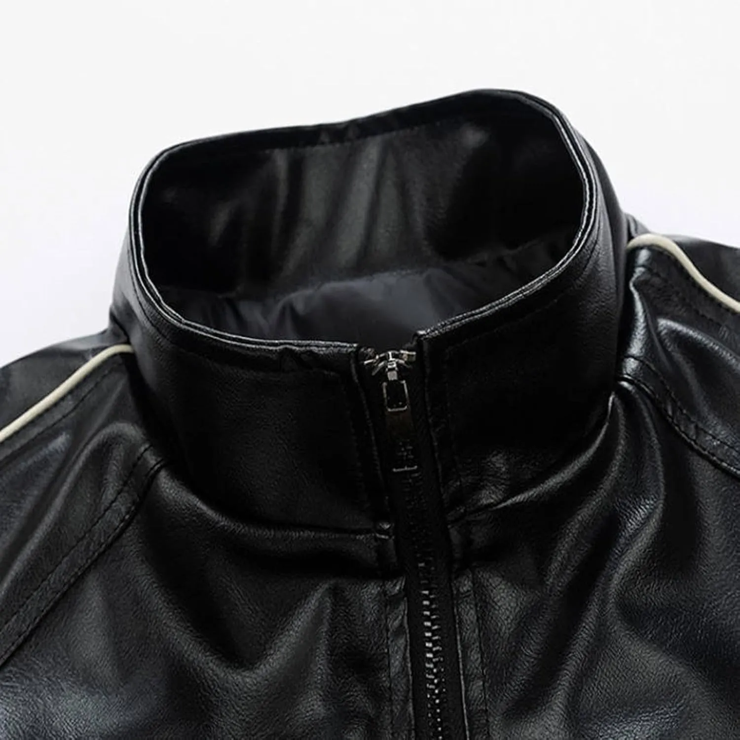 Mens Black Faux Leather Jacket Teens Trendy Going Out Coat Casual Baggy Zipper Outerwear Motorcycle Biker Jacket