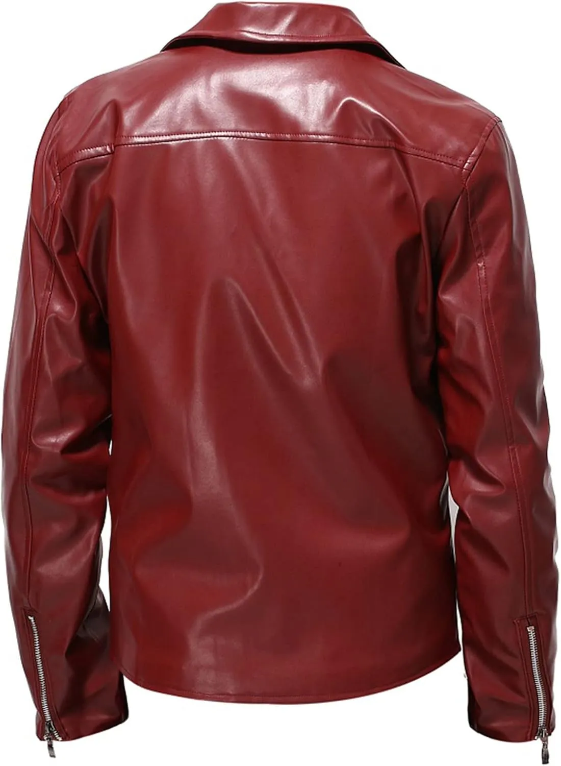 Mens Black Faux Leather Jacket Zip Up Fitted PU Leather Windbreaker Jackets Motorcycle Biker Coat with Pocket