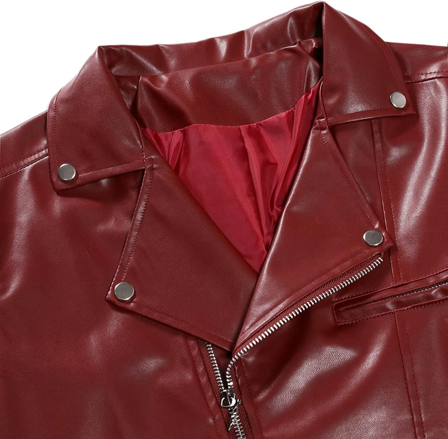 Mens Black Faux Leather Jacket Zip Up Fitted PU Leather Windbreaker Jackets Motorcycle Biker Coat with Pocket