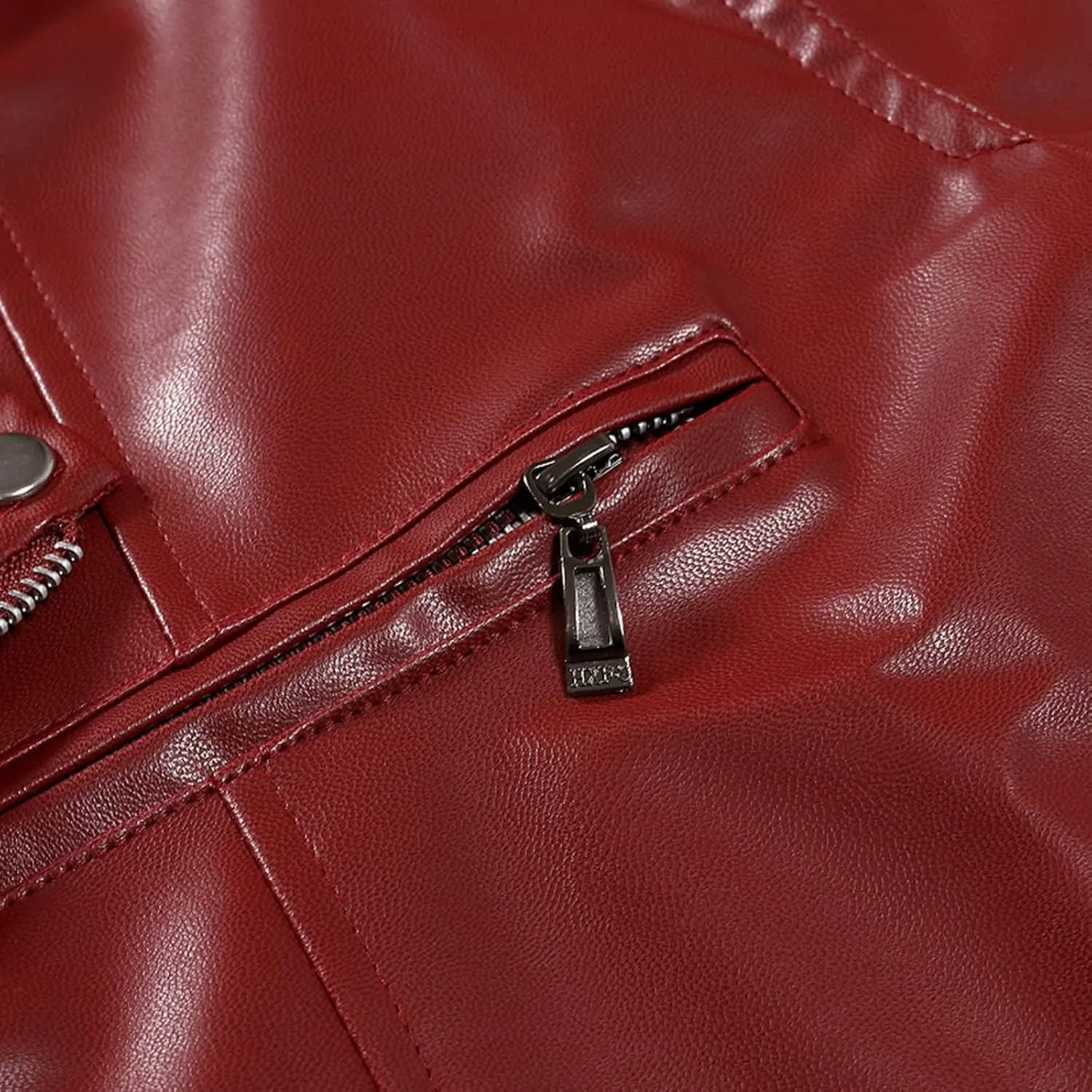 Mens Black Faux Leather Jacket Zip Up Fitted PU Leather Windbreaker Jackets Motorcycle Biker Coat with Pocket