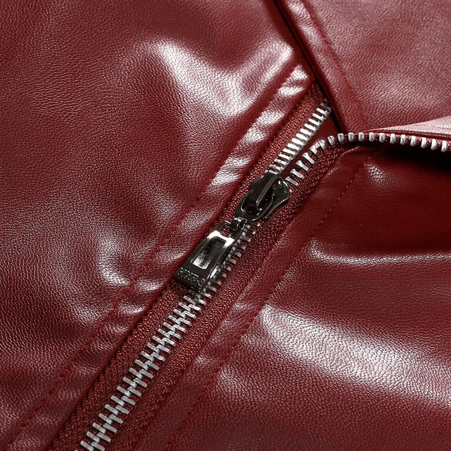 Mens Black Faux Leather Jacket Zip Up Fitted PU Leather Windbreaker Jackets Motorcycle Biker Coat with Pocket