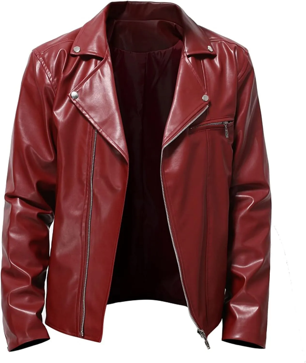 Mens Black Faux Leather Jacket Zip Up Fitted PU Leather Windbreaker Jackets Motorcycle Biker Coat with Pocket