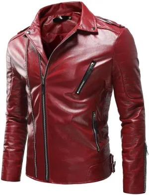 Mens Black Faux Leather Jacket Zip Up Windbreaker Fitted PU Leather Jackets Motorcycle Biker Coat with Pocket