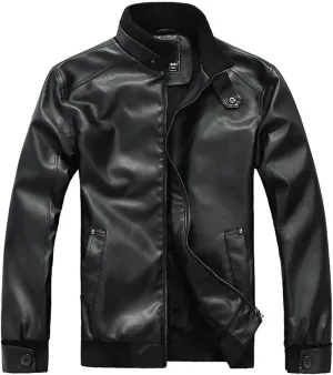 Men's Black Leather Motorcycle Jacket Stand Collar Jacket Faux Leather Jacket Men PU Racer Biker Jacket