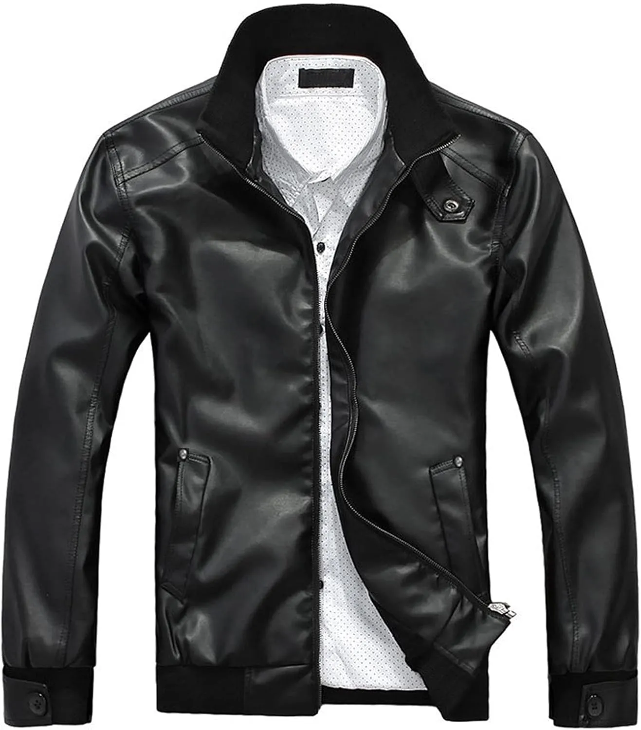 Men's Black Leather Motorcycle Jacket Stand Collar Jacket Faux Leather Jacket Men PU Racer Biker Jacket