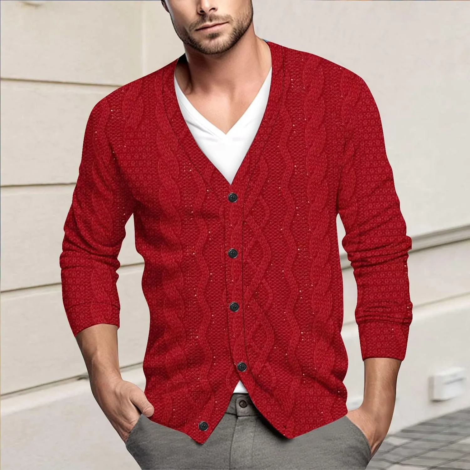 Men's Cardigan Sweater Long Sleeve Knitted Sweater Casual Button Down Sweatshirt Stylish Tops Sweatshirt for Men