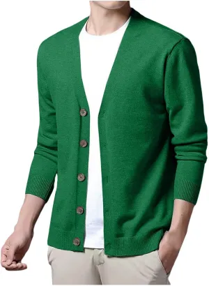 Men's Cardigan Sweaters Knitted V Neck Regular Fit Jacket Button Down Fleece Lined Winter Warm Coat with Pocket