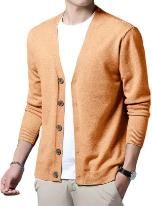 Men's Cardigan Sweaters Knitted V Neck Regular Fit Jacket Button Down Fleece Lined Winter Warm Coat with Pocket