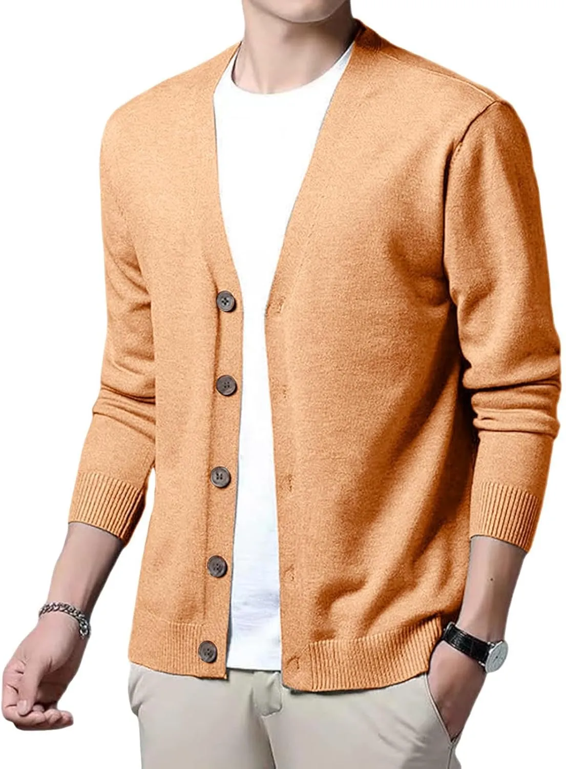 Men's Cardigan Sweaters Knitted V Neck Regular Fit Jacket Button Down Fleece Lined Winter Warm Coat with Pocket