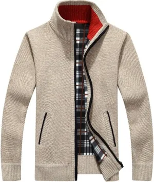 Men's Cashmere Sweaters, Men's Shawl Collar Cardigans Slim Fit Full Zipper Cable Knit Long Sleeve Sweater Pockets