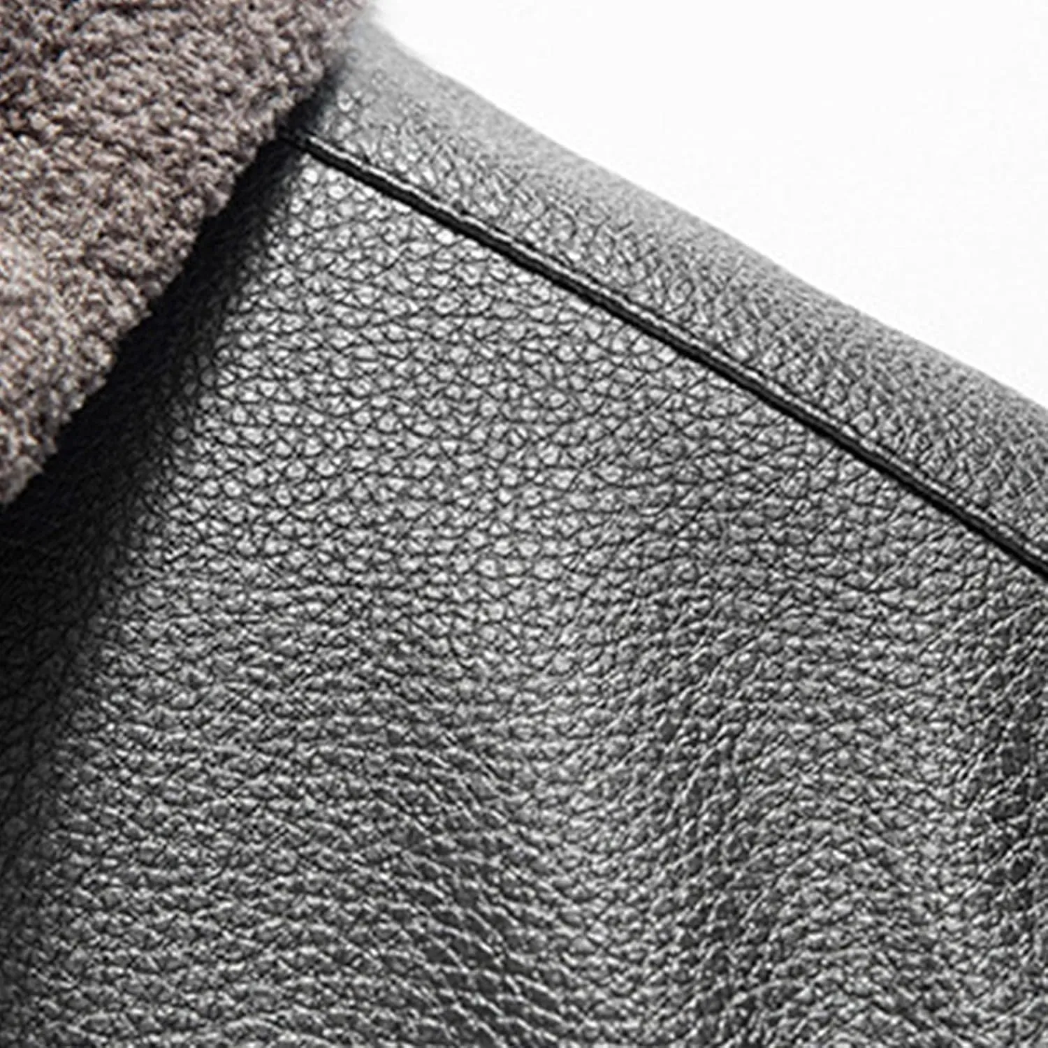 Men's Classic Faux Leather Jacket Motorcycle Winter Fleece Lined Sherpa Faux Fur Lapel Casual Zipper PU Leather Coats