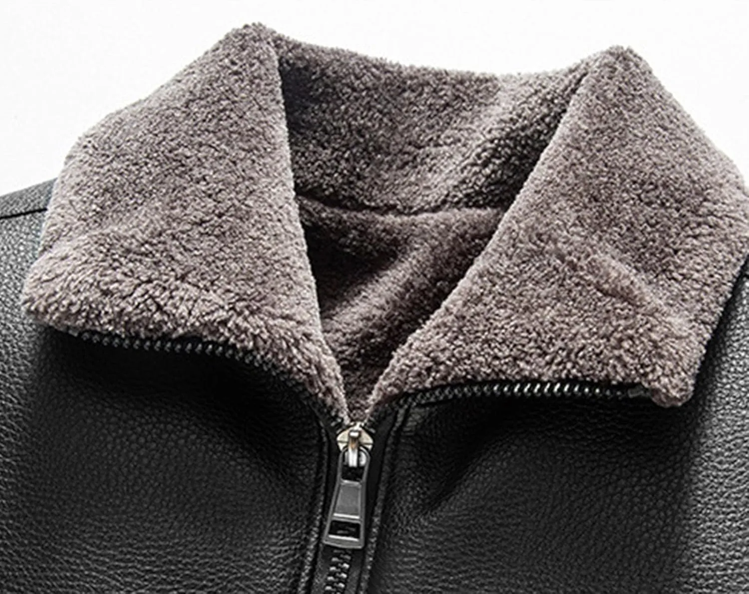 Men's Classic Faux Leather Jacket Motorcycle Winter Fleece Lined Sherpa Faux Fur Lapel Casual Zipper PU Leather Coats