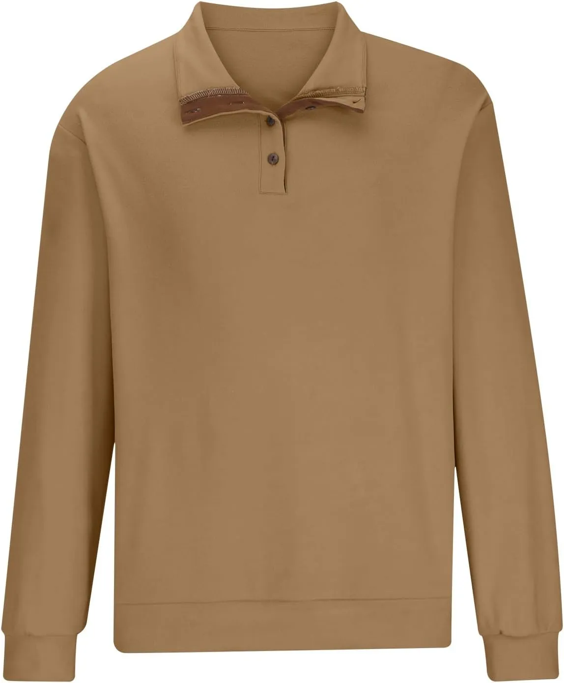 Men's Classic Long Sleeve Sweatshirts Casual Solid Pullover Shirts Stand Collar Button Stylish Fall Winter Tops