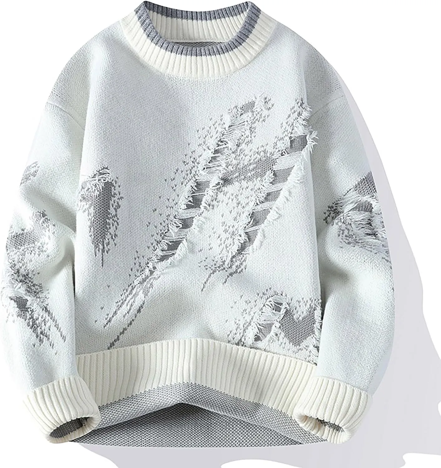Men's Crewneck Sweater Long Sleeve Ribbed Pullover Lightweight Knitwear Casual Loose Tops 2024 Fall Fashion Sweater