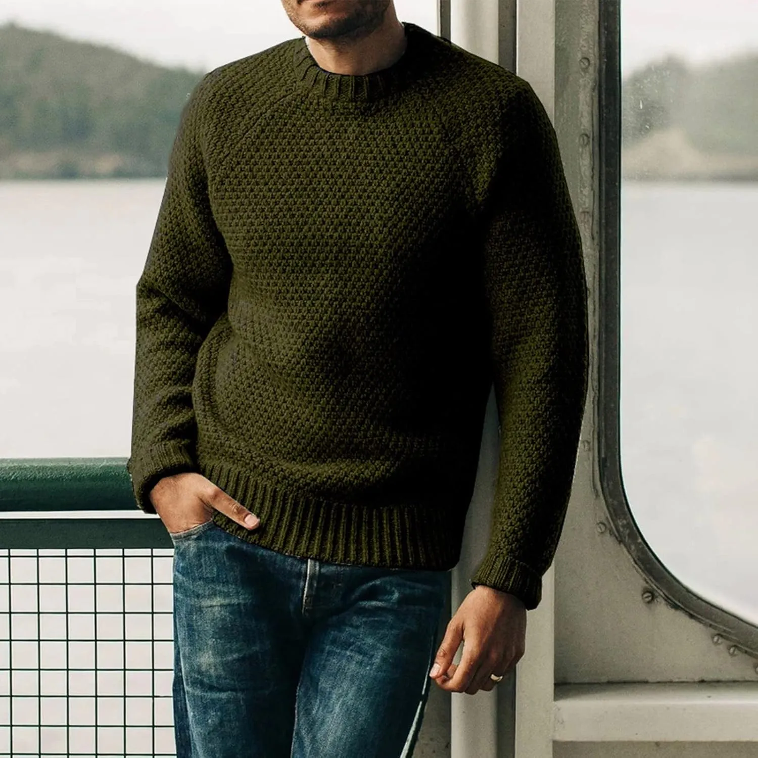 Men's Cute Sweaters Solid Color Casual Round Neck Pullover Sweater Long Sleeve Knitwear Turtle Necks, XL-3XL