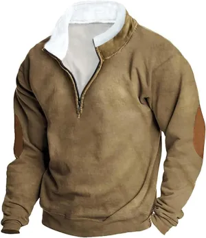 Mens Fashion 1/4 Zip Stand Collar Sweatshirts Casual Fleece Winter Pullover Tops Long Sleeve V-Neck Sweatshirt