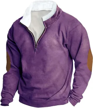 Mens Fashion 1/4 Zip Stand Collar Sweatshirts Casual Fleece Winter Pullover Tops Long Sleeve V-Neck Sweatshirt