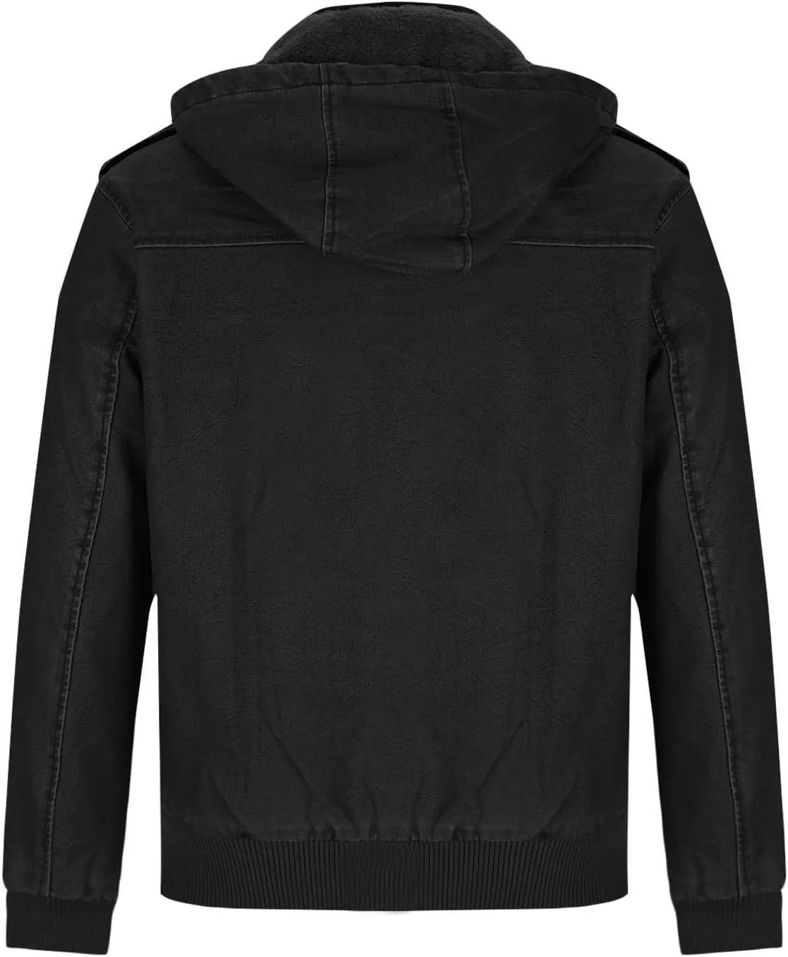 Men's Faux Leather Hooded Jacket Winter Fleece Lined Moto Vintage Bomber Hoodie Motorcycle Jacket Windproof Outerwear