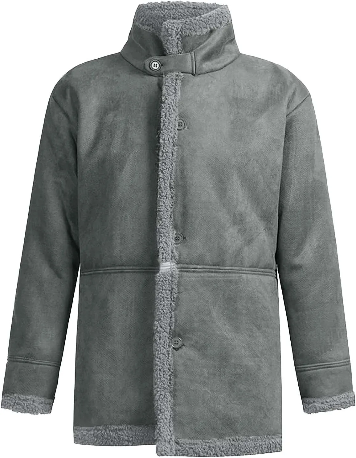 Men's Faux Leather Jacket Cozy Sherpa Fleece Lined Bomber Jackets Winter Coats Heavyweight Suede Faux Fur Trench Coat