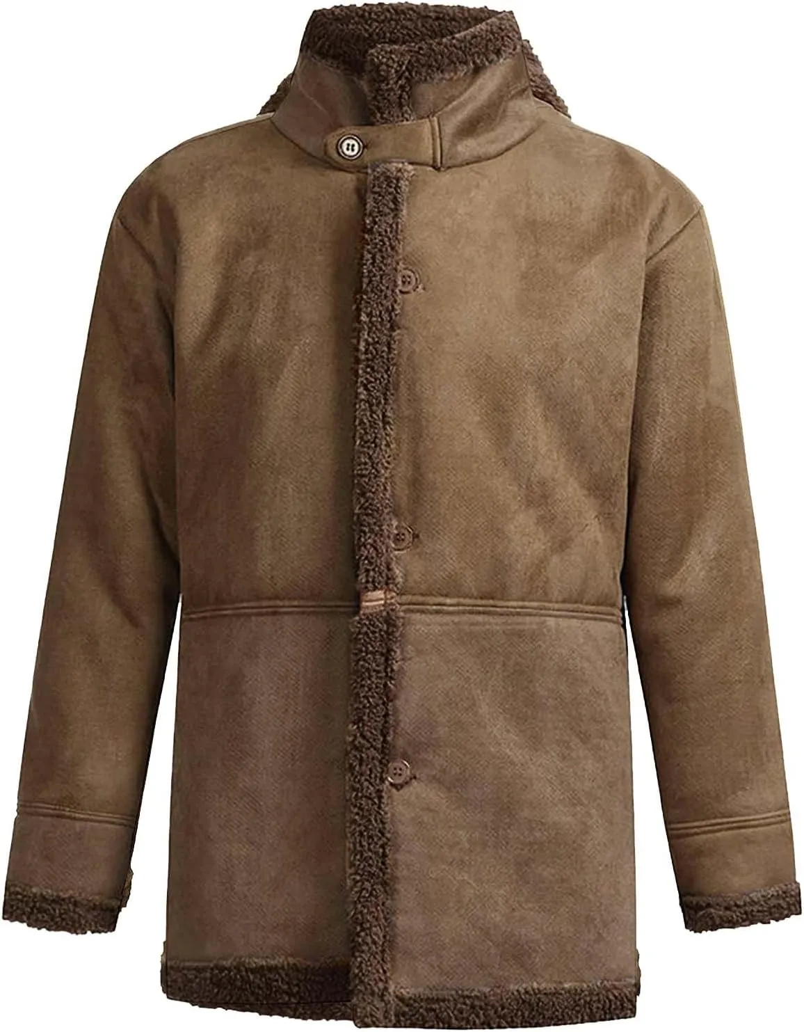 Men's Faux Leather Jacket Cozy Sherpa Fleece Lined Bomber Jackets Winter Coats Heavyweight Suede Faux Fur Trench Coat