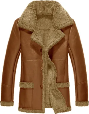 Mens Faux Leather Jacket Fleece Sherpa Lined Fur Coat Warm Winter Long PU Leather Jacket Duster Trench Coat for Men