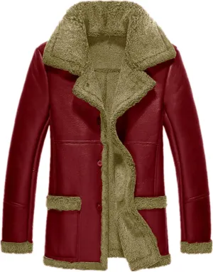 Mens Faux Leather Jacket Fleece Sherpa Lined Fur Coat Warm Winter Long PU Leather Jacket Duster Trench Coat for Men