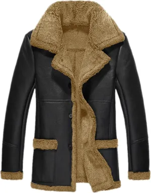 Mens Faux Leather Jacket Fleece Sherpa Lined Fur Coat Warm Winter Long PU Leather Jacket Duster Trench Coat for Men