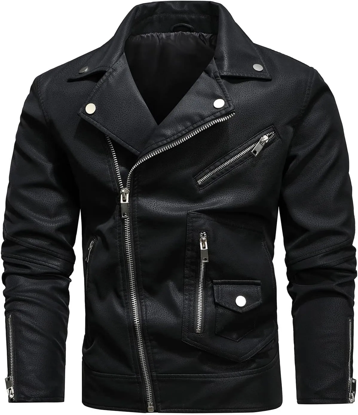 Mens Faux Leather Jacket PU Leather Retro Zip-Up Stylish Motorcycle Biker Jacket Long Sleeve Steampunk Coat