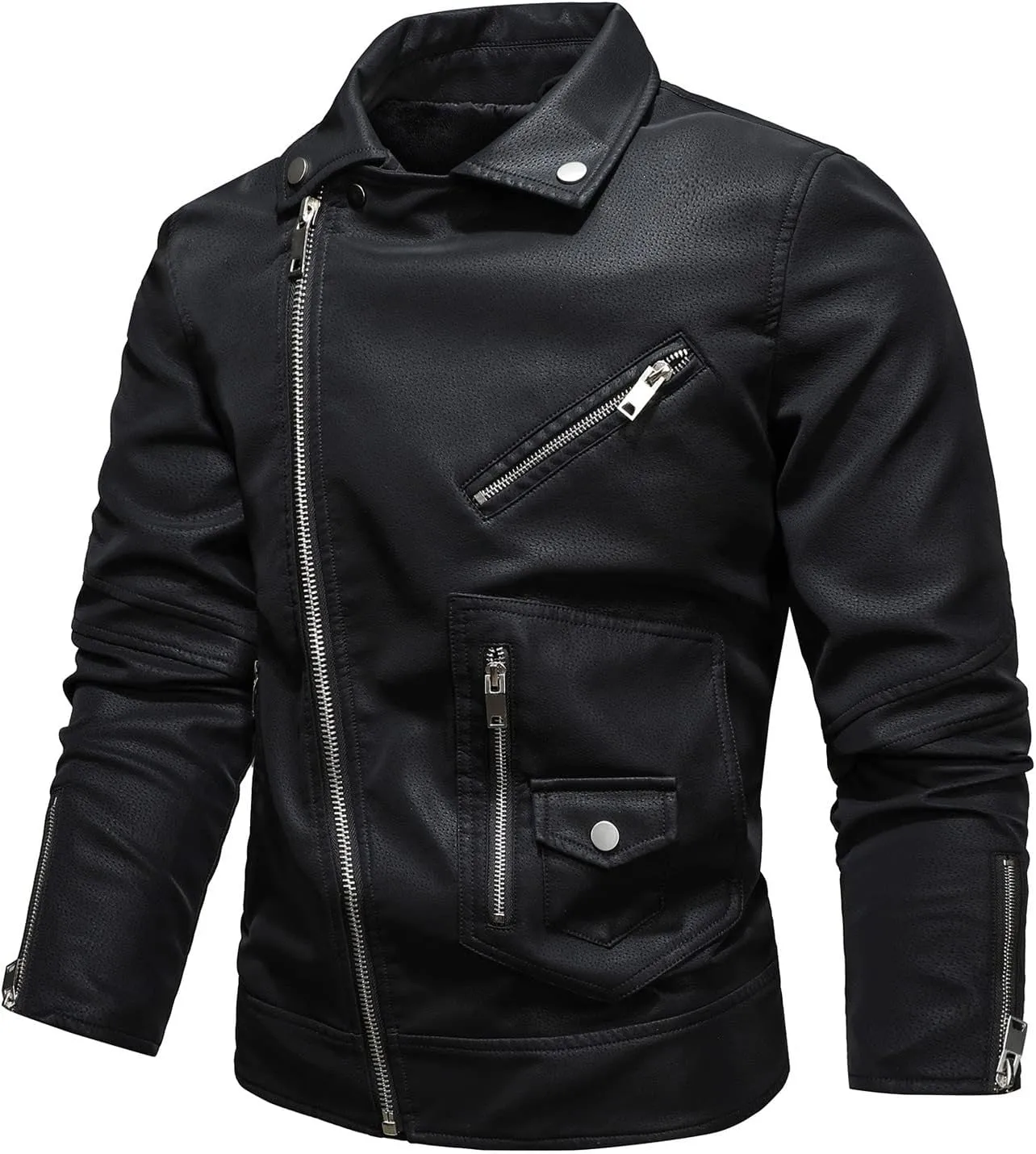 Mens Faux Leather Jacket PU Leather Retro Zip-Up Stylish Motorcycle Biker Jacket Long Sleeve Steampunk Coat