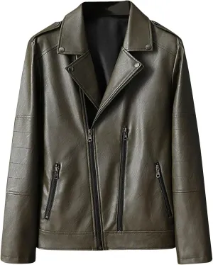 Mens Faux Leather Jacket Summer PU Leather Motorcycle Jacket Zip Up Biker Bomber Jacket with Pockets