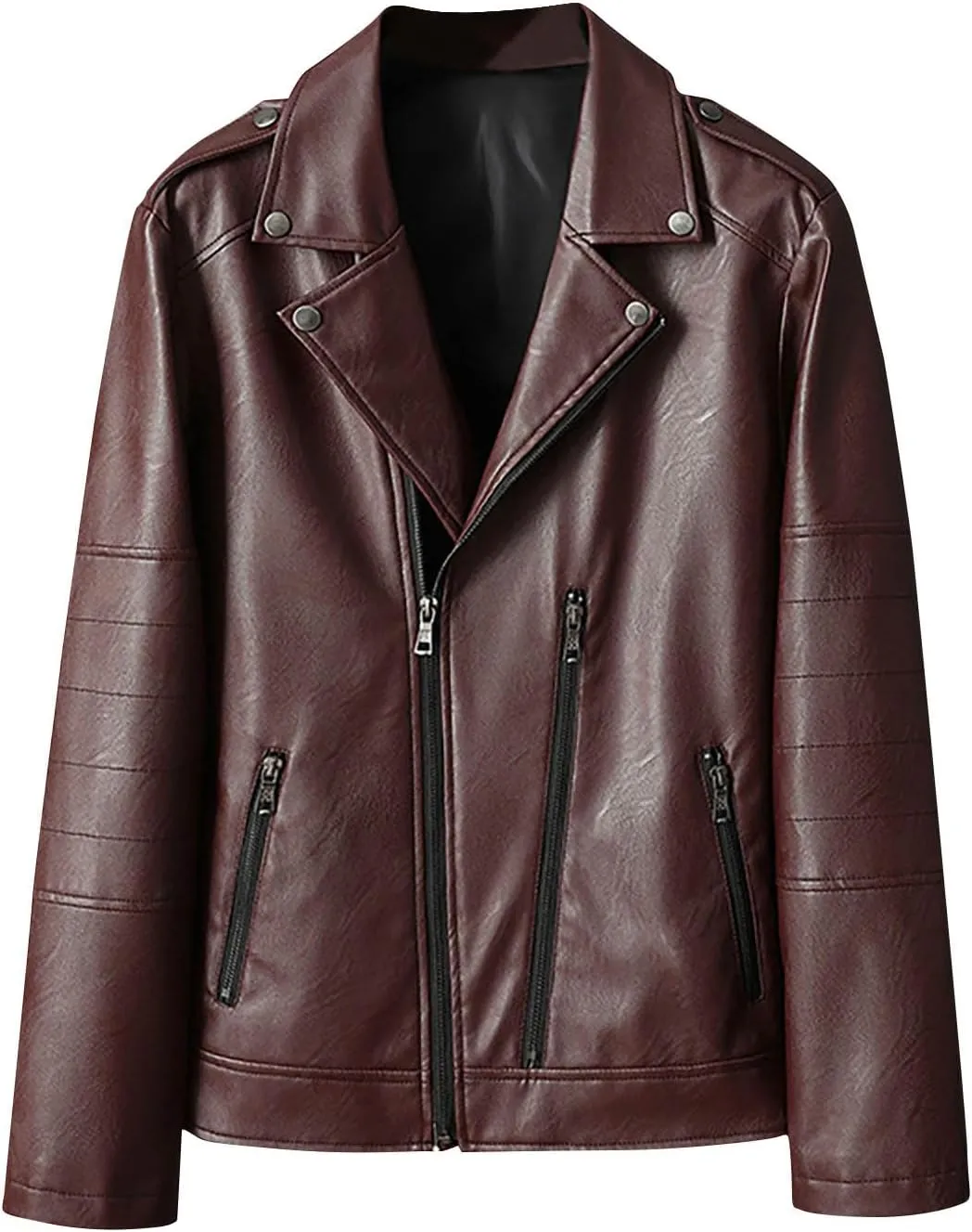 Mens Faux Leather Jacket Summer PU Leather Motorcycle Jacket Zip Up Biker Bomber Jacket with Pockets