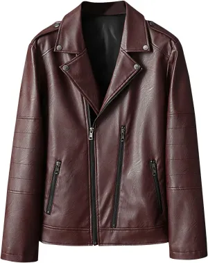 Mens Faux Leather Jacket Summer PU Leather Motorcycle Jacket Zip Up Biker Bomber Jacket with Pockets