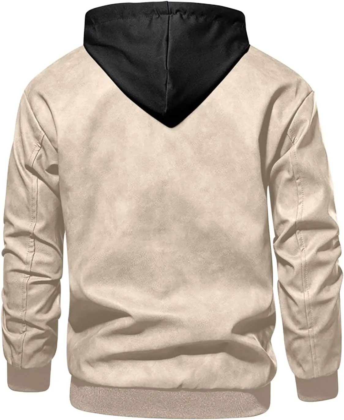 Mens Faux Leather Jackets Button Down Zip Long Sleeve Casual Jackets Hooded Trendy Motorcycle Biker Coat with Pocket