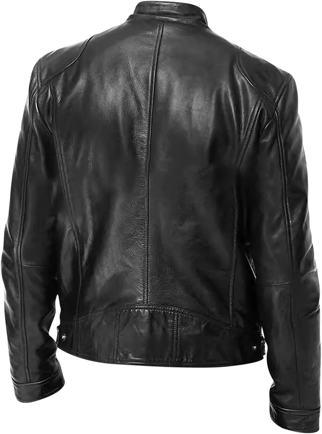 Mens Faux Leather Zip Up Jacket Stand Collar Leather Motorcycle Jacket Lightweight Bomber Outwear PU Coat Zip Pockets