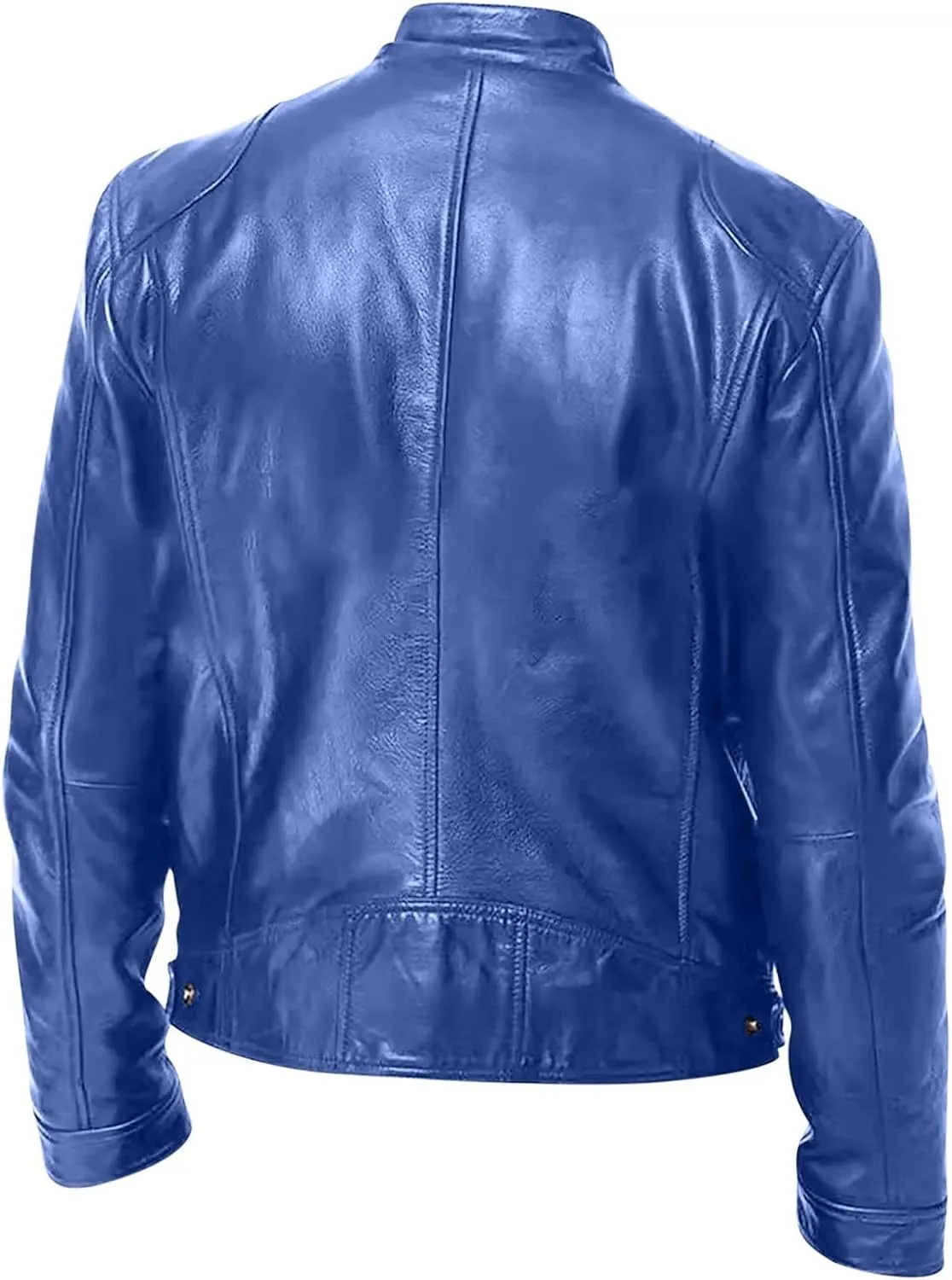 Mens Faux Leather Zip Up Jacket Stand Collar Leather Motorcycle Jacket Lightweight Bomber Outwear PU Coat Zip Pockets