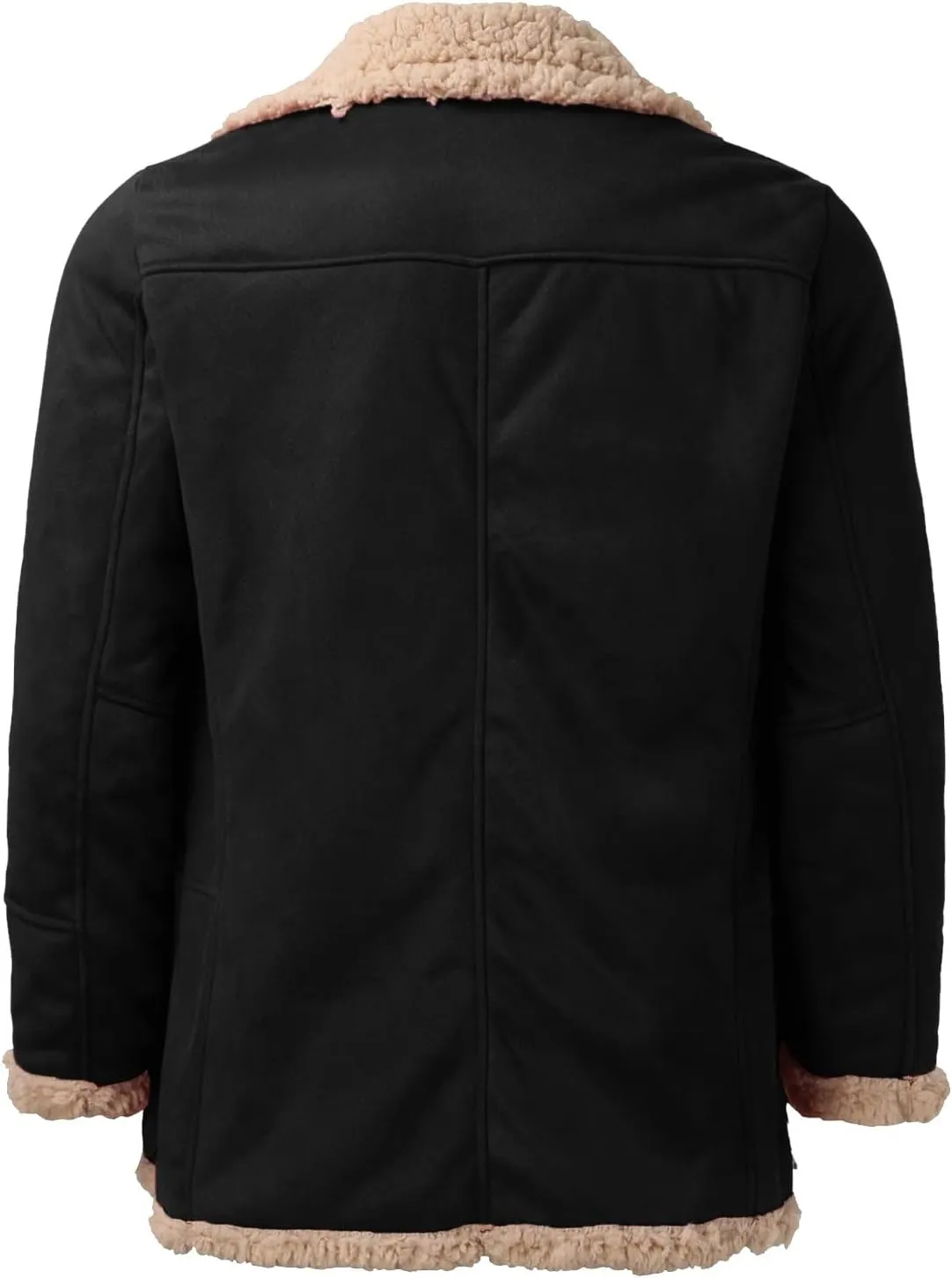 Mens Faux Shearling Jacket Suede Leather Crop Trench Coat Winter Sheepskin PU Leather Sherpa Lined Bomber Jacket