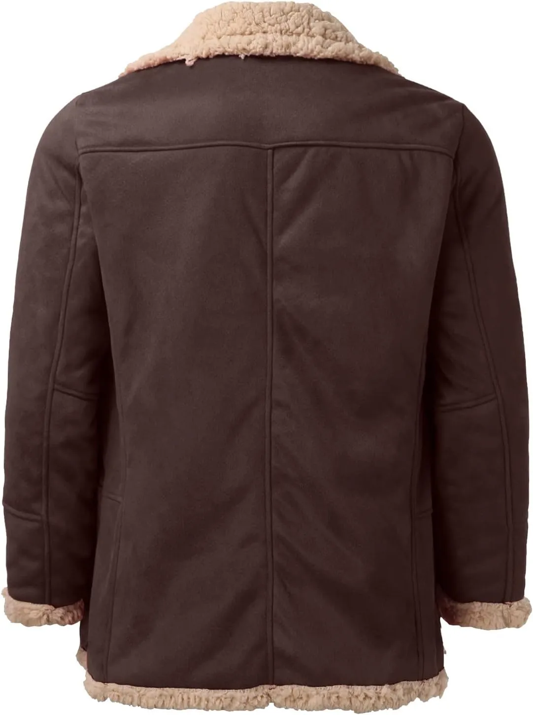 Mens Faux Shearling Jacket Suede Leather Crop Trench Coat Winter Sheepskin PU Leather Sherpa Lined Bomber Jacket